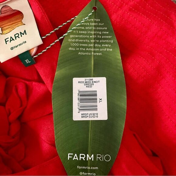 NEW FARM Rio Red Midi Knot Dress Linen Cutout Elastic Waist Asymmetrical Size XL - Picture 13 of 13